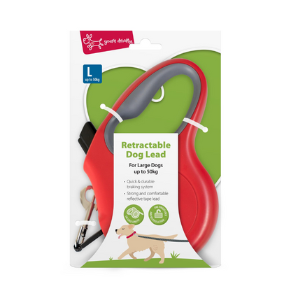 Yours Droolly Retractable Lead - Red - (Large)