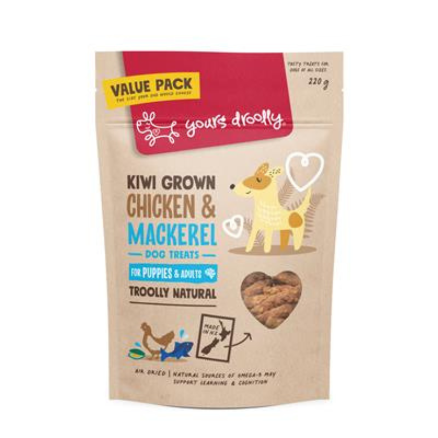 Yours Droolly Kiwi Grown Treats - Chicken & Mackerel - 220g