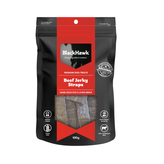 Black Hawk Dog Treats Beef Jerky Straps 100g