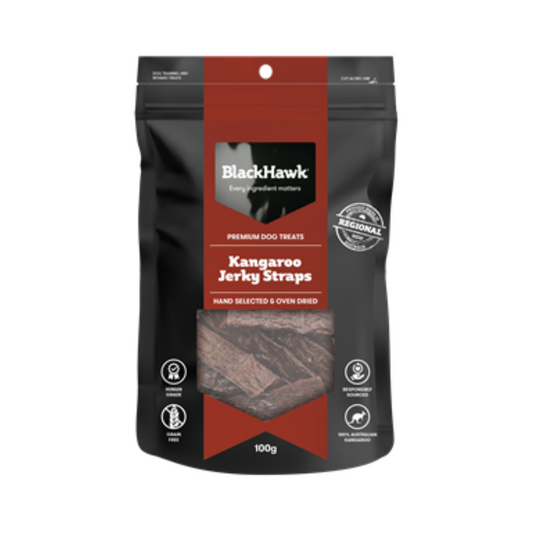 Black Hawk Dog Treats Kangaroo Jerky Straps 100g