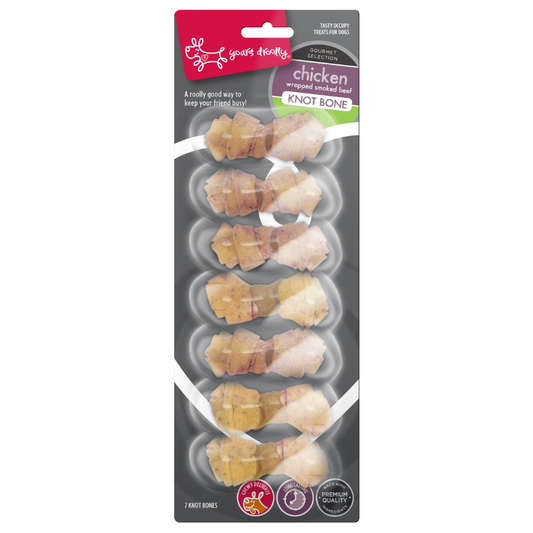 Yours Droolly Rawhide Knotbone Chicken Wrapped 7 Pack