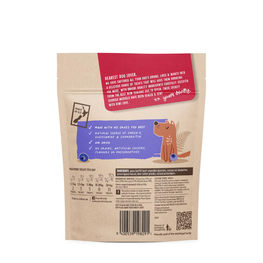 Yours Droolly Kiwi Grown Senior Dog Treat - Beef & Blueberry - 100g