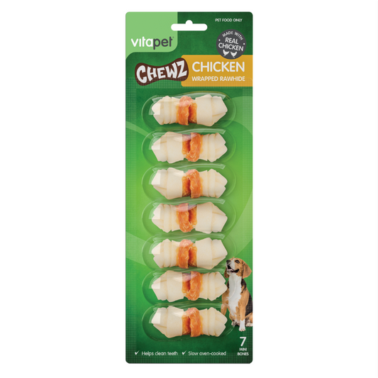 VitaPet Chicken Wrapped Rawhide Chewz Minibone 7 pack