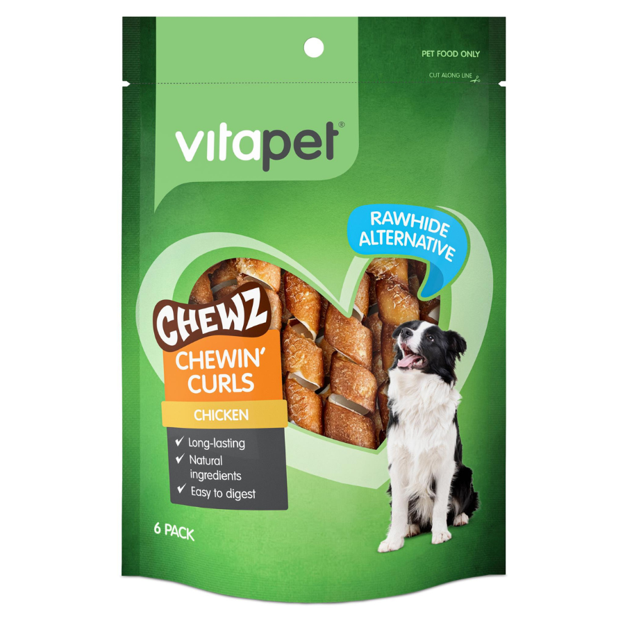 Vitapet Rawhide Alternative Chewin Curls Chicken 6 Pack