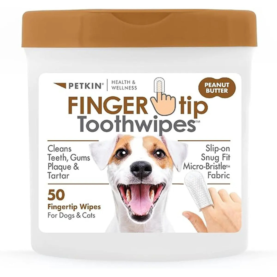 Petkin Fingertip Tooth Wipes- Peanut Butter 50pk