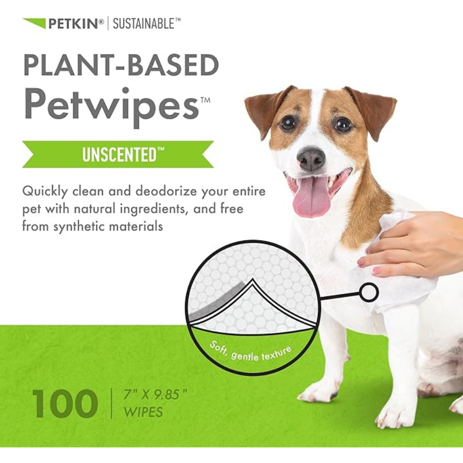 Petkin Plant-Based PetWipes, 100 Wipes - Unscented