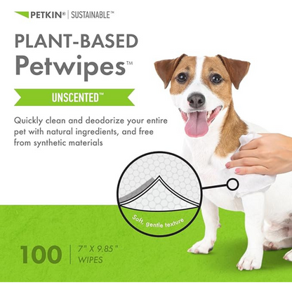 Petkin Plant-Based PetWipes, 100 Wipes - Unscented