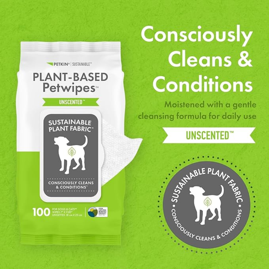 Petkin Plant-Based PetWipes, 100 Wipes - Unscented