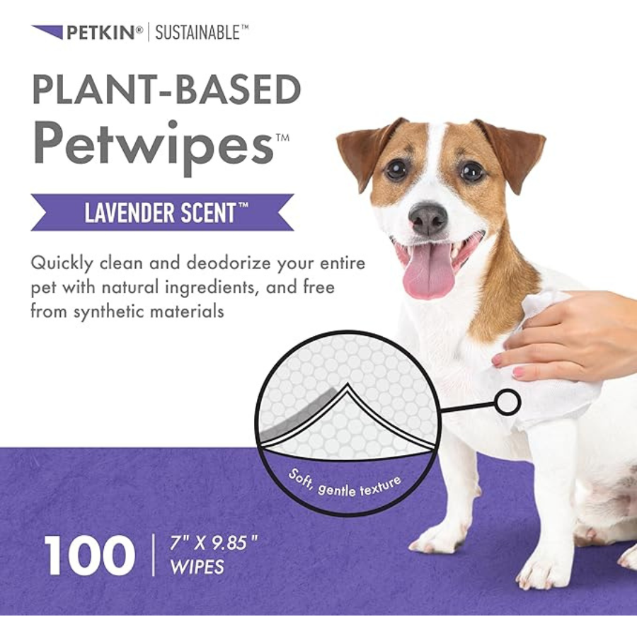 Petkin Plant-Based PetWipes, 100 Wipes - Lavender