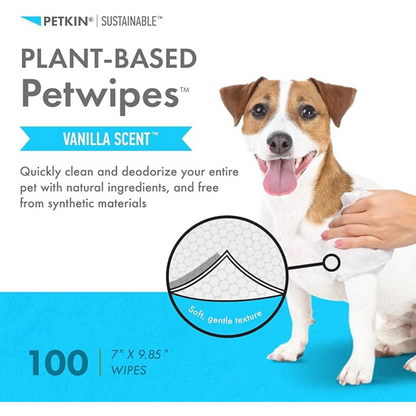 Petkin Plant-Based PetWipes, 100 Wipes - Vanilla