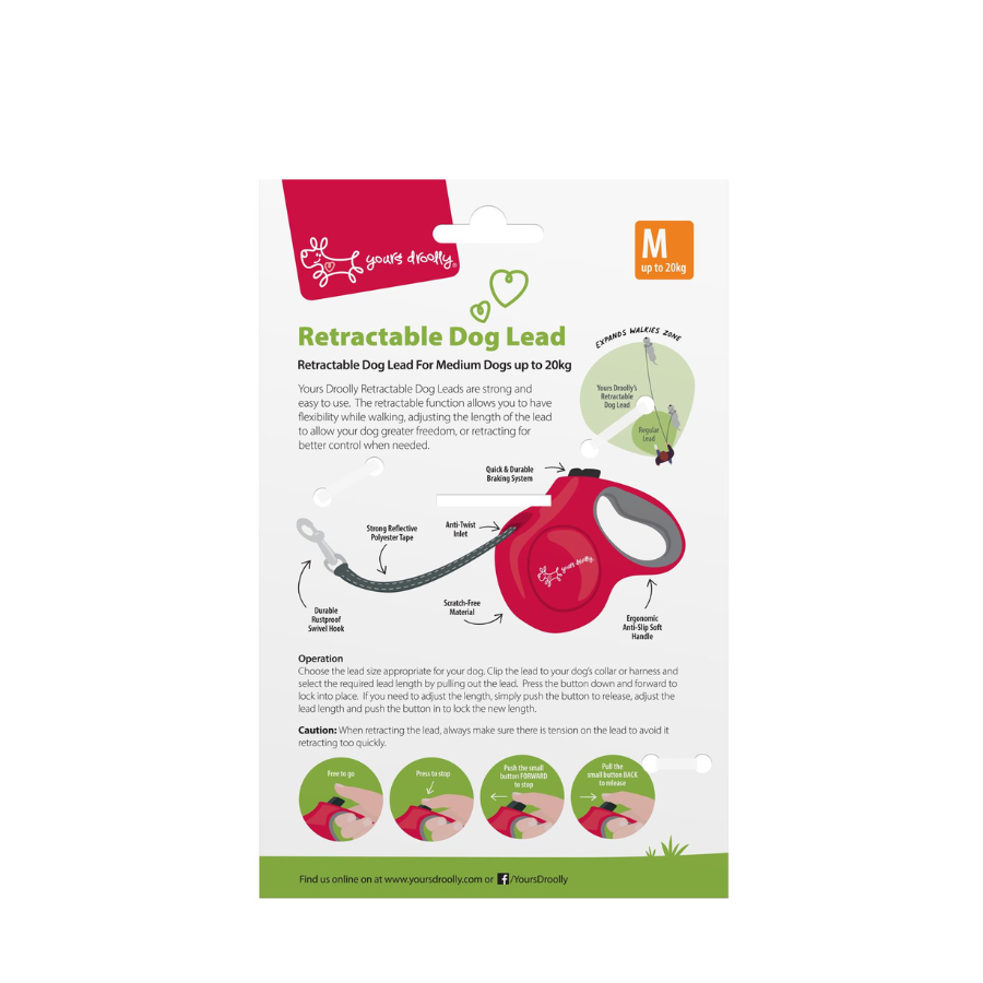 Yours Droolly Retractable Lead - Red - (Medium)