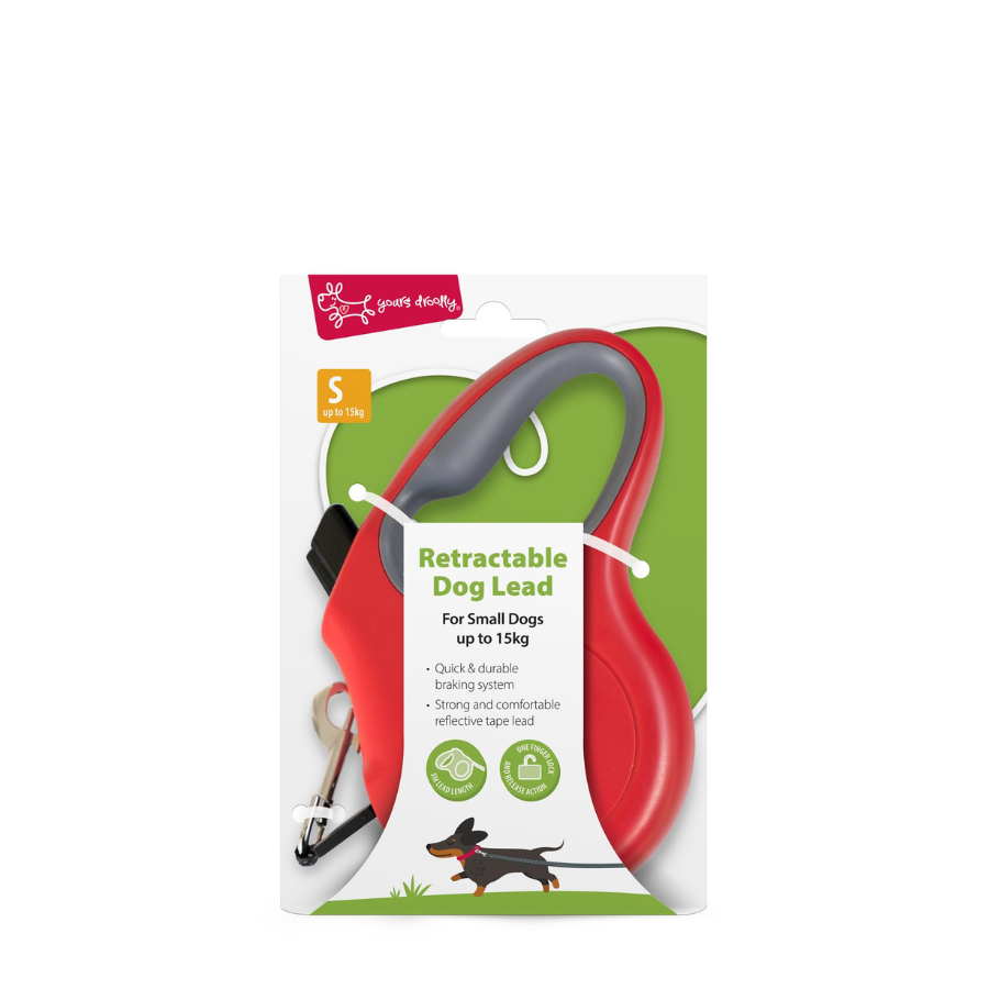 Yours Droolly Retractable Lead - Red - (Small)