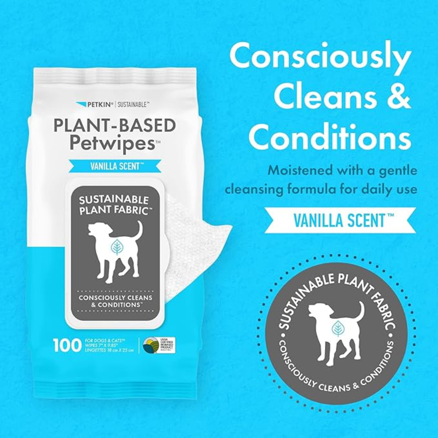 Petkin Plant-Based PetWipes, 100 Wipes - Vanilla