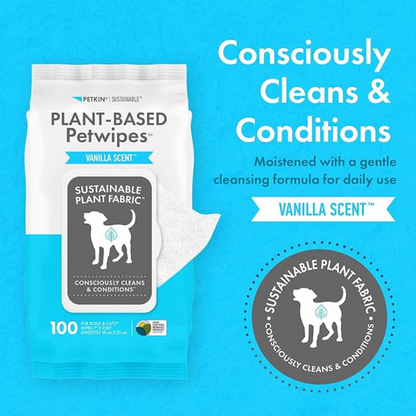 Petkin Plant-Based PetWipes, 100 Wipes - Vanilla